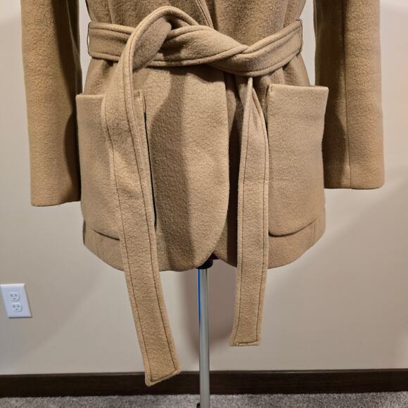 Women's J. Crew Tan Wool Blend Tie Closure Jacket Coat | Size 6 - Picture 5 of 12